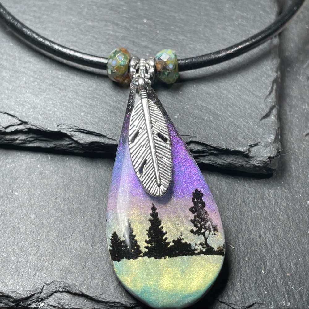 Aurora Borealis Clay Pendant Necklace